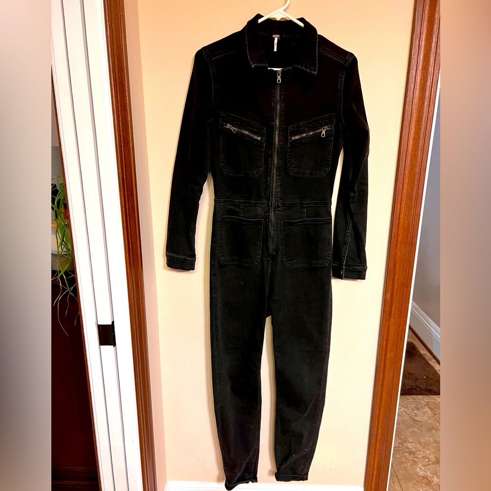 Free People Black Denim Lennox Jumpsuit. Small.